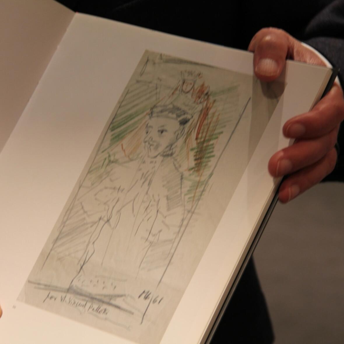 Diese Skizze fertigte Oskar Kokoschka über Vinzenz Pallotti an. Diese weicht in einigen Details von dem späteren Gemälde ab.