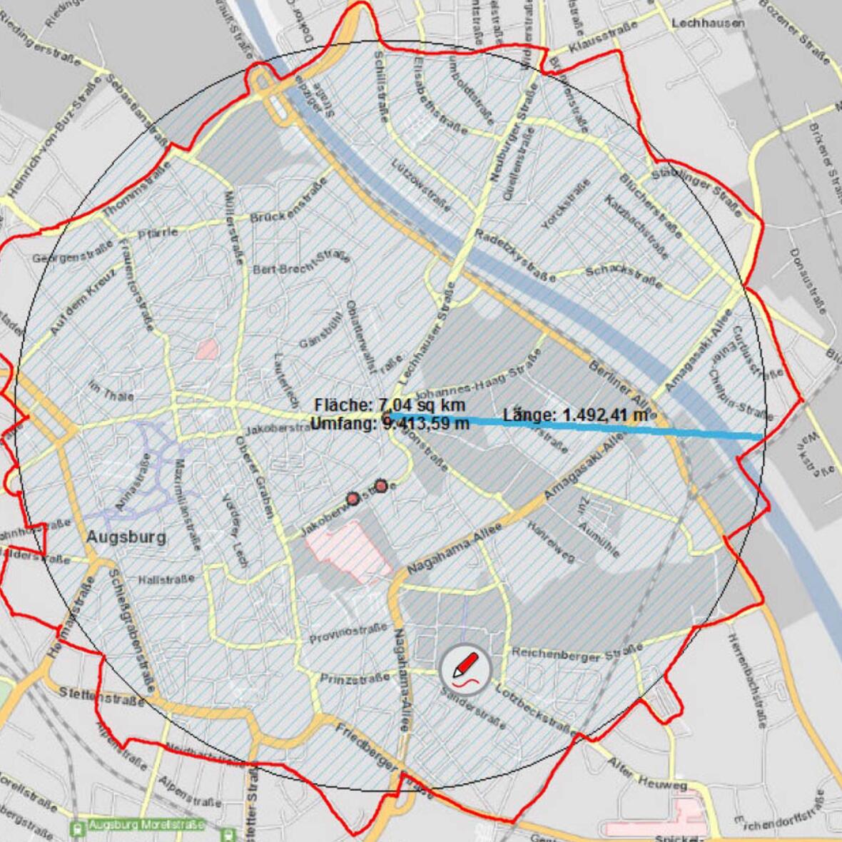 In dem von der Evakuierung betroffenen Gebiet wohnen mehr als 50.000 Menschen. Auch ein katholisches Krankenhaus und Einrichtungen der Caritas sind betroffen. (Grafik: Stadt Augsburg)