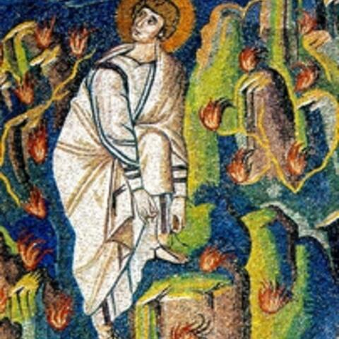 Mose im brennenden Dornbusch, Mosaik aus San Vitale, Ravenna, 6. Jh.