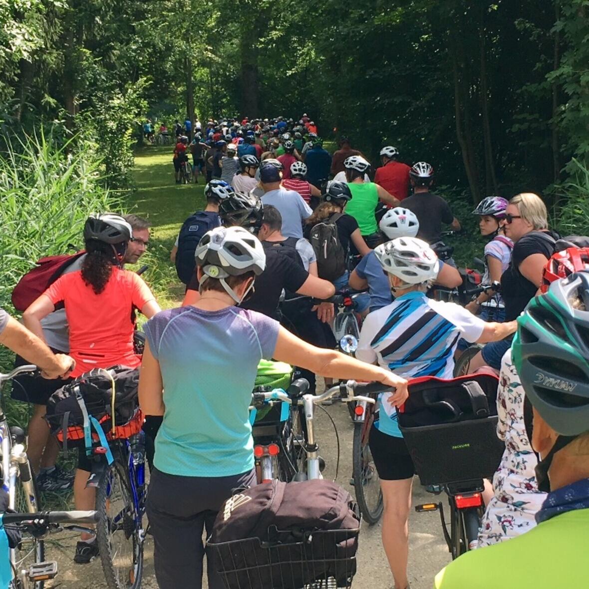 Die große Schar der 280 Radwallfahrer war in Gersthofen nur noch wenige Kilometer vom Ziel entfernt. (Foto: Hedwig Leib)