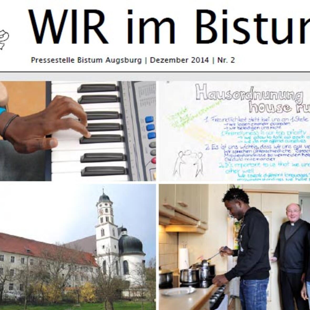 231 Flüchtlinge sind bei uns im Bistum in kirchlichen Gebäuden untergebracht. Das Kloster Maihingen im Ries ist eines davon. Viele Menschen helfen spontan, Flüchtlinge erfahren vielfältige Hilfe. (Collage: Sonja Haller/Pressestelle Bistum Augsburg)