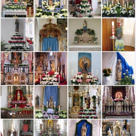 Fotocollage der zwanzig eingesandten Marienaltäre aus dem gesamten Bistumsgebiet.