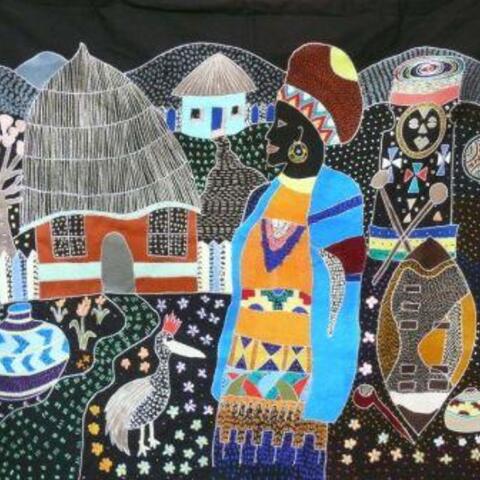 Exponat aus der Ausstellung "Kunstvoll bestickte Wandbehänge aus Südafrika" vom 19.8. bis 30.9.2010. Bild: SKM