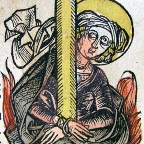 Buchmalerei 1493 mit dem Motiv der Afra: Hartmann Schedels Nürnberger Weltchronik.