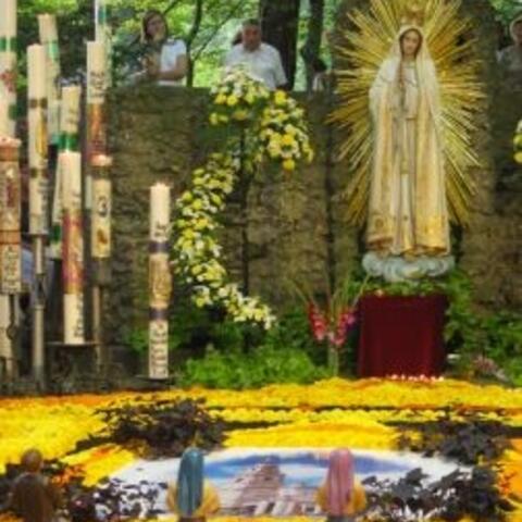 Blumenteppich vor der Mariengrotte in Maria Vesperbild aus dem Jahre 2007.