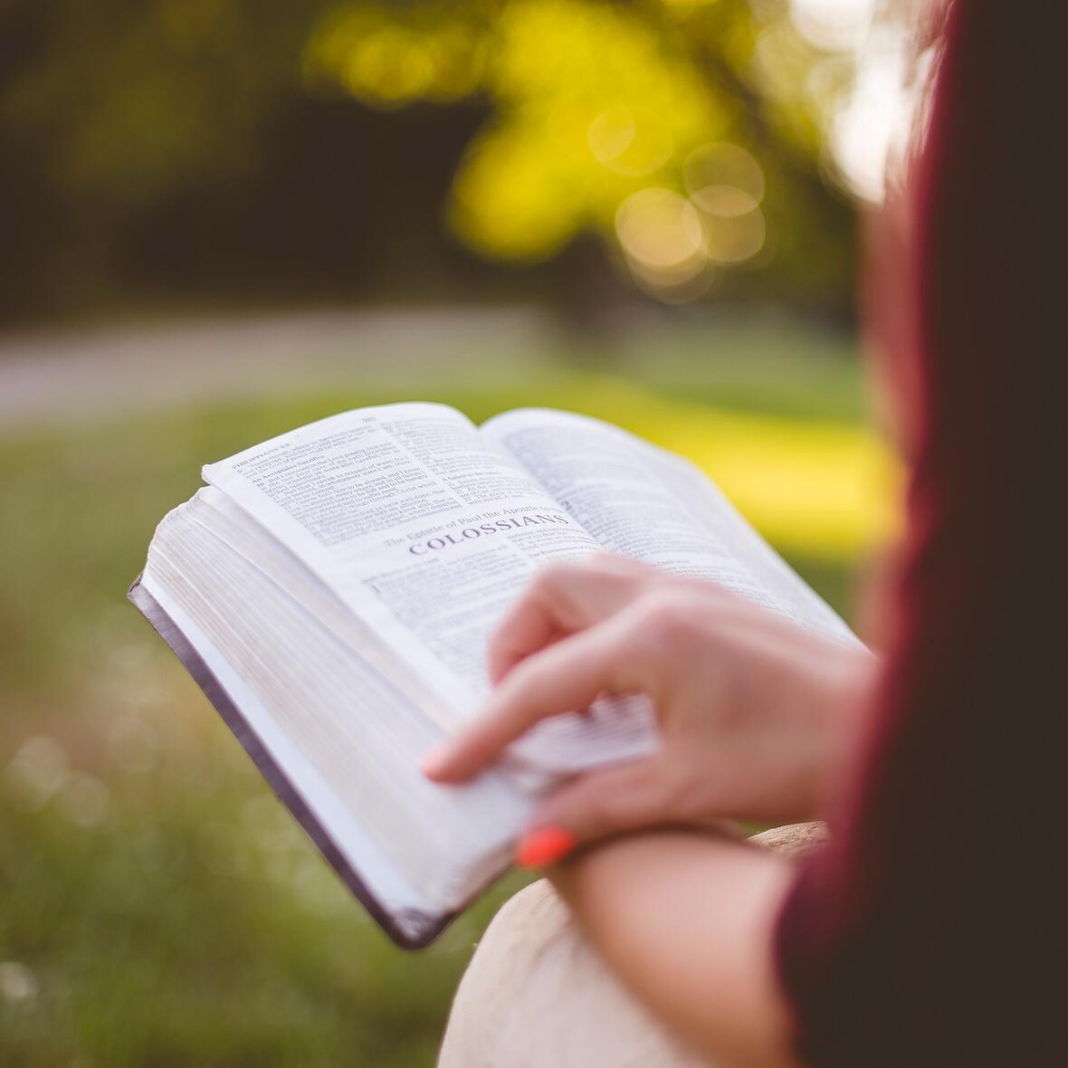 Bibel lesen Eine junge Frau liest in einer englischen Bibel