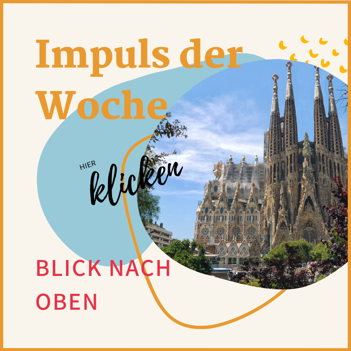 Auf dem Bild ist die Basilika „Sagrada Familia“ in Barcelona mit ihren vielen Türmen zu sehen.