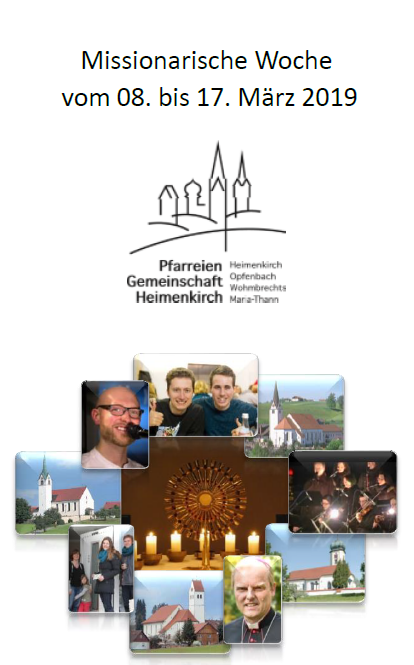 Weißer Flyer im Hochformat mit Überschrift oben, Logo Veranstalterlogo in der Mitte und Fotos unten.