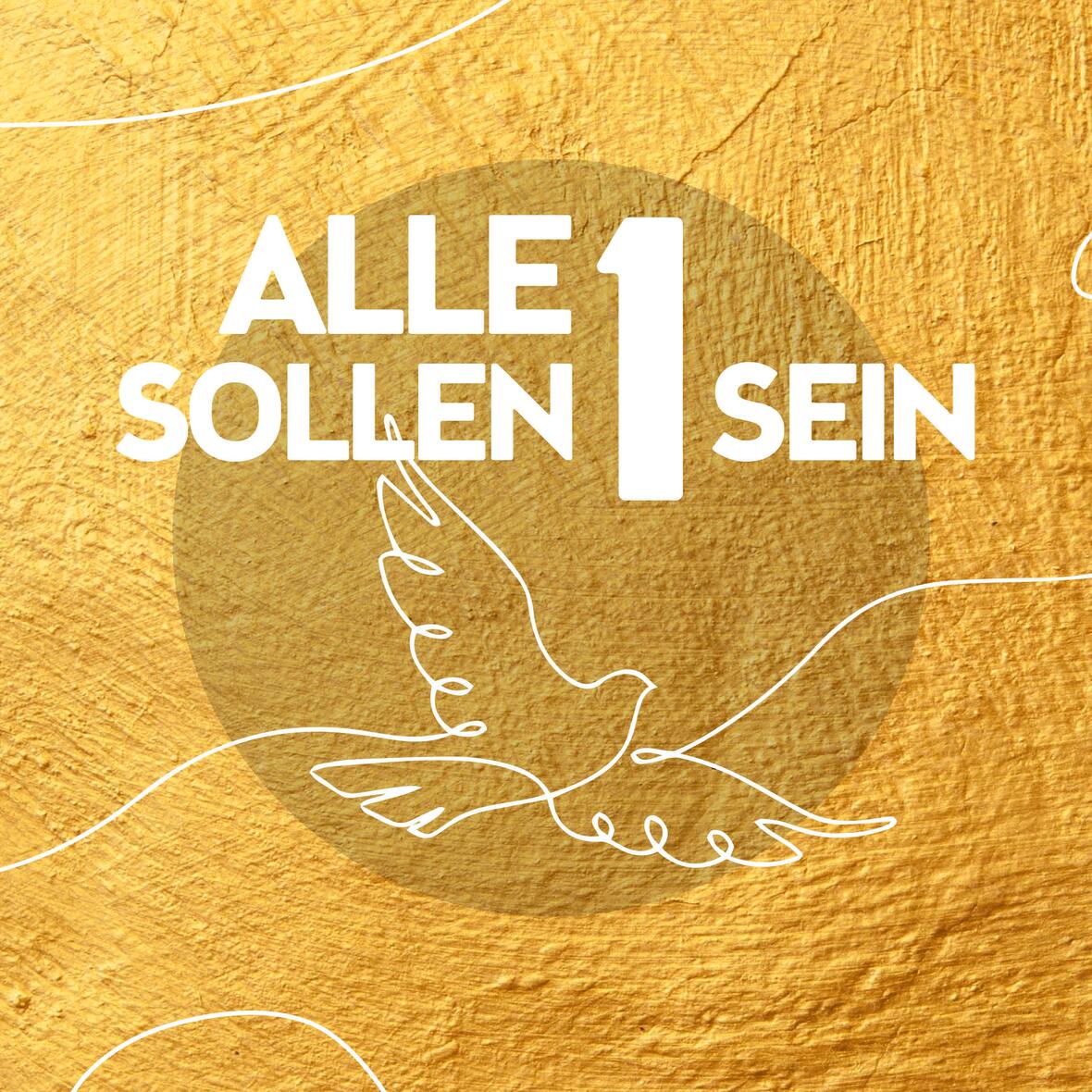 Das Thema des Studientages ist "Alle sollen eins sein - Die Bedeutung der Einheit für die Evangelisierung". Die Taube  steht als Symbol für den Heiligen Geist, der uns zur Einheit führen will. 